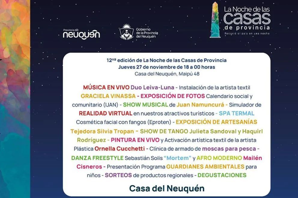 Neuquén participará de la 12° edición de La Noche de las Casas de Provincia