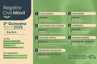 El Registro Civil Móvil presentó su cronograma para la segunda quincena de abril
