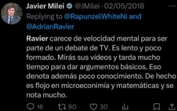 "Chanta", "burro", "imbécil total": los viejos cruces de Twitter entre Milei y su nuevo vocero presidencial 