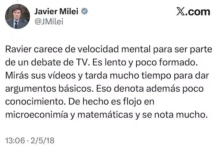 "Chanta", "burro", "imbécil total": los viejos cruces de Twitter entre Milei y su nuevo vocero presidencial 